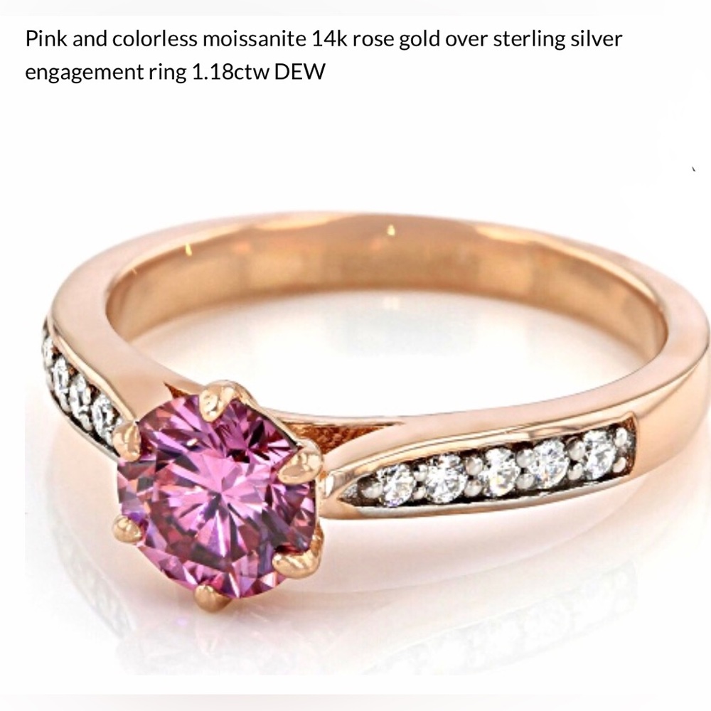 Charles Winston Pink Moissanite Rose Gold over Sterling Ring